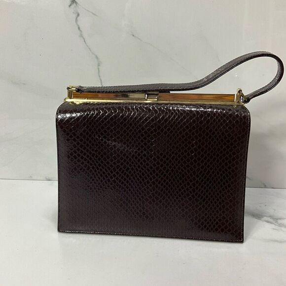VINTAGE 60’s Leather Faux Snakeskin An Air Step Handbag - Picture 3 of 8
